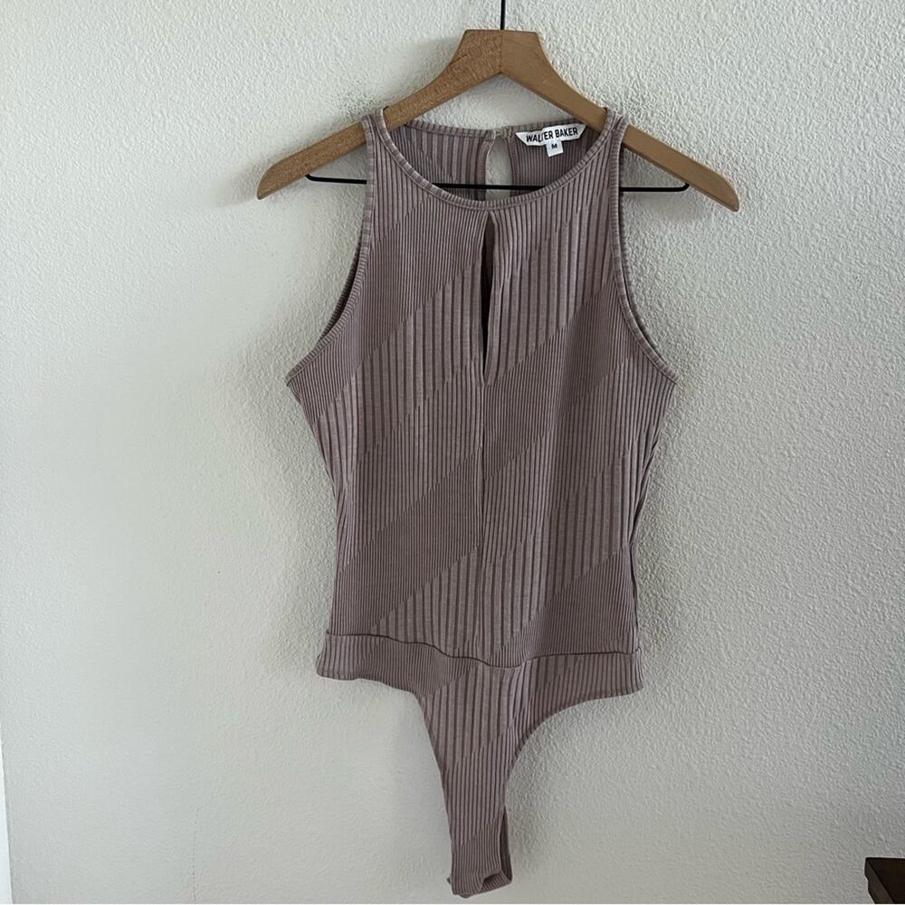 Walter Baker Athena Bodysuit Neutral Ribbed High Neck Contemporary Medium